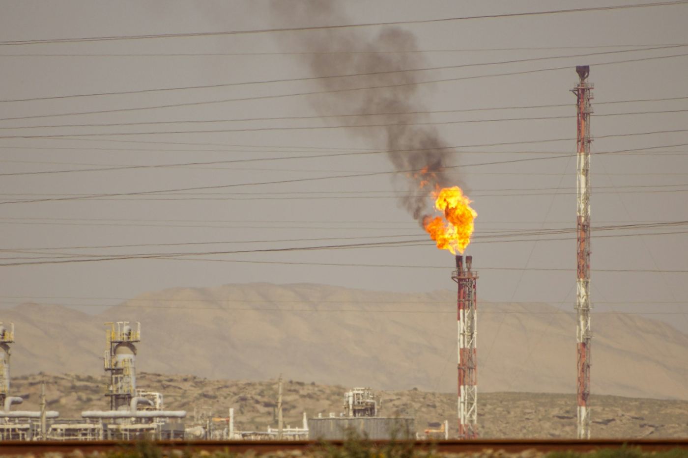 A gas flare at an oilfield on the Absheron peninsula, Azerbaijan