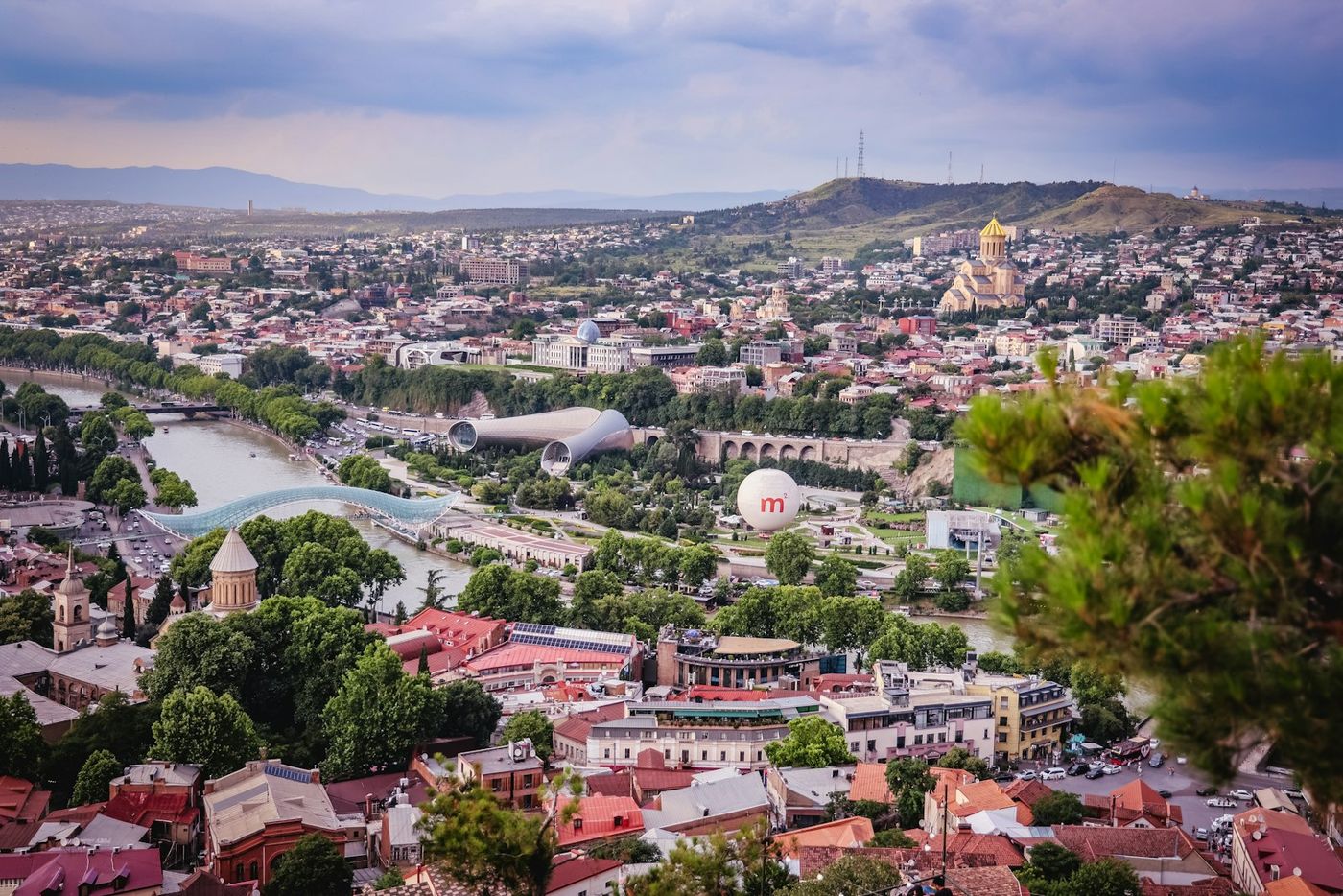 Tbilisi from above, with the Mtkvari river and Rike Park